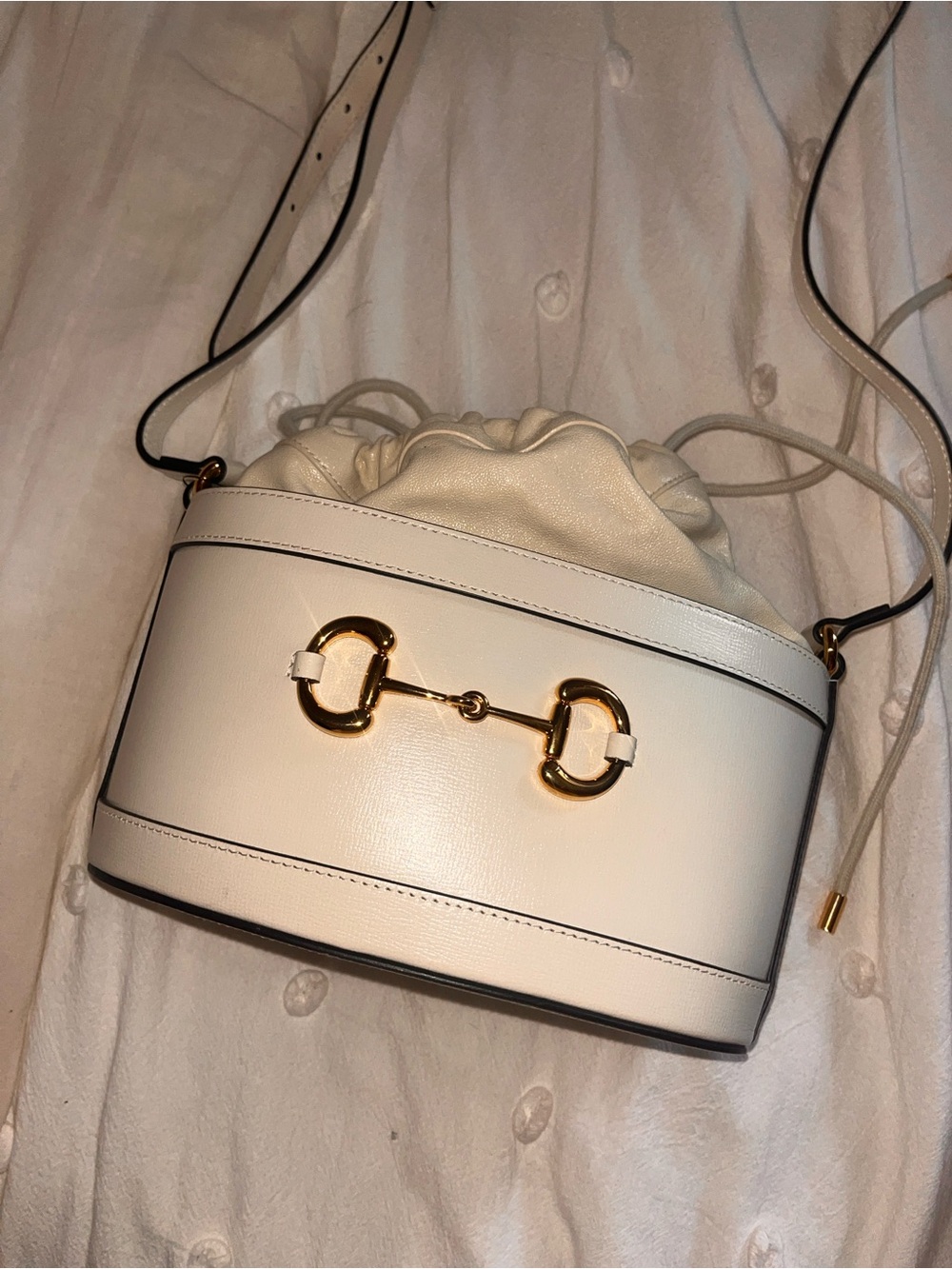 Gucci White Leather Crossbody with Gold Horsebit Detail